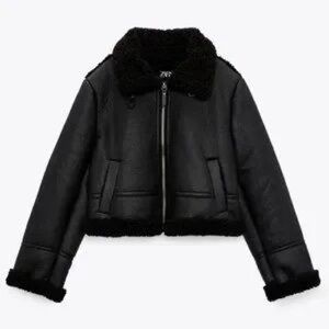 Zara Cropped Jacket with Faux Fur Collar